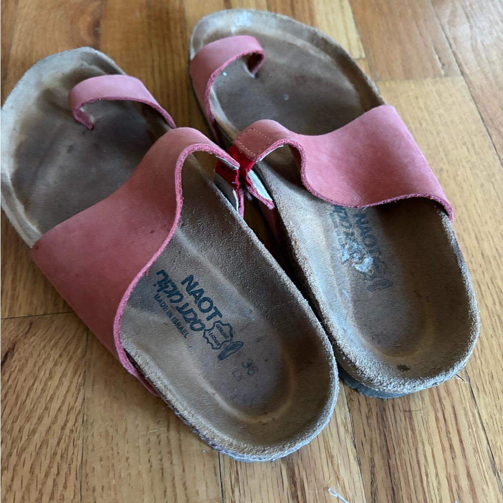 Naot Coral Pink Leather Toe-Loop Sandals